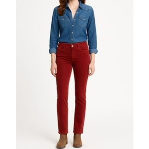 Ag Adriano Goldschmied Red Cotton Corduroy Slim Straight Leg the Stevie Ankle 25